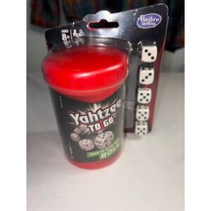 Hasbro Yahtzee To Go Travel Dice Game Portable Red Cup 5 Dice 100 Score Cards